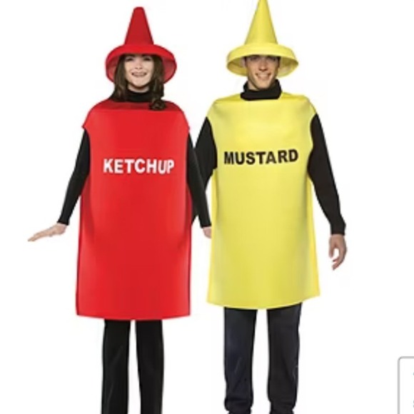 Ketchup & Mustard Couples Costume Adult Tunic Hats One Size Halloween - Picture 1 of 11